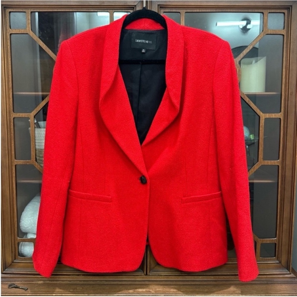 Lafayette 148 New York Red Wool Blazer Jacket size 14